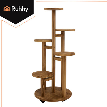 Ruhhy Houten Plantenstandaard - 86 cm - 7 Plateaus - Verrijdbaar