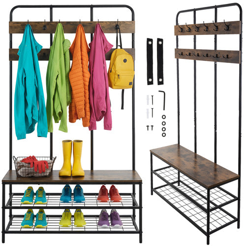 Ruhhy Staand Kledingrek met Zitbank - 182 cm - Loft Design - Zwart