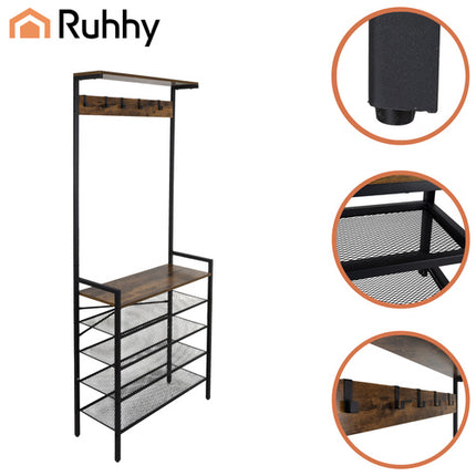 Ruhhy Staand Kledingrek met Schoenrek - 183.5 cm - Loft Design - Zwart