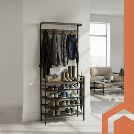 Ruhhy Staand Kledingrek met Schoenrek - 183.5 cm - Loft Design - Zwart
