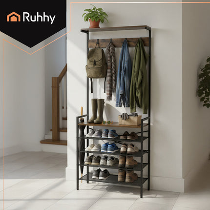 Ruhhy Staand Kledingrek met Schoenrek - 183.5 cm - Loft Design - Zwart