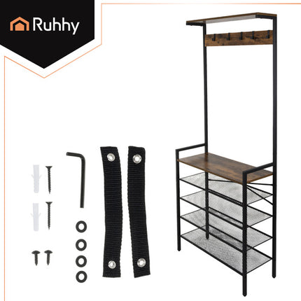 Ruhhy Staand Kledingrek met Schoenrek - 183.5 cm - Loft Design - Zwart