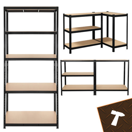 Bigstren Metalen Stellingkast - 150 x 75 x 30 cm - 4 Legborden - Zwart