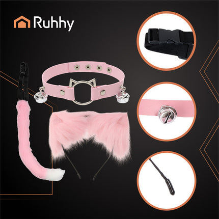 Ruhhy Kat/Vos Kostuumset - 3-Delig - Oortjes, Staart & Choker - Roze