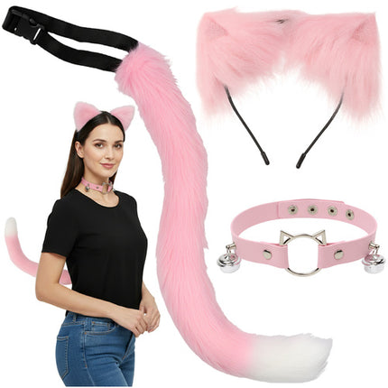 Ruhhy Kat/Vos Kostuumset - 3-Delig - Oortjes, Staart & Choker - Roze