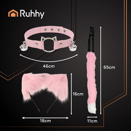Ruhhy Kat/Vos Kostuumset - 3-Delig - Oortjes, Staart & Choker - Roze