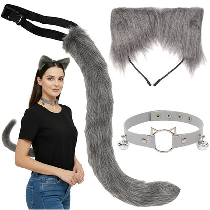 Ruhhy Kat/Vos Kostuumset - 3-Delig - Oortjes, Staart & Choker - Grijs