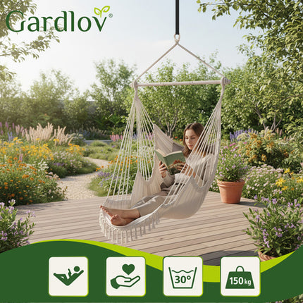 Gardlov Braziliaanse Hangstoel - 150 kg - Beige - Inclusief 2 Kussens