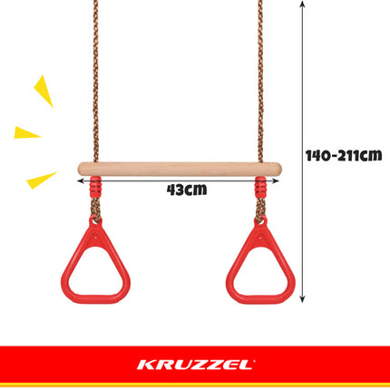 Kruzzel 2-in-1 Trapeze Schommel - Houten Gymnastiekstang
