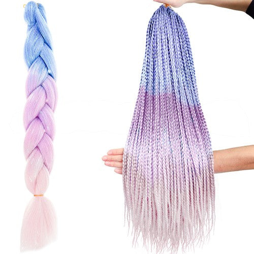 Soulima Ombre Vlecht - Navy Blauw/Paars/Roze met Glitter - 60 cm