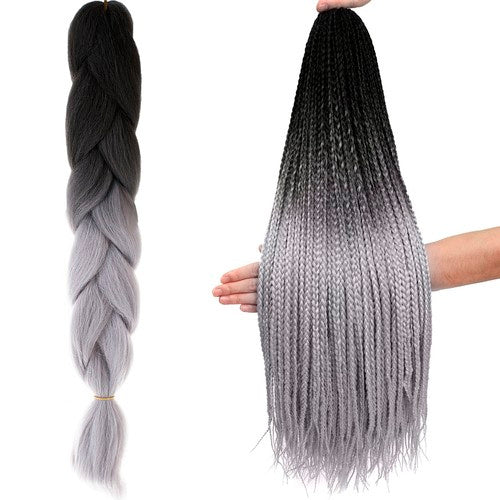 Soulima Ombre Vlechten - 60 cm - Zwart/Grijs - Synthetisch Haar