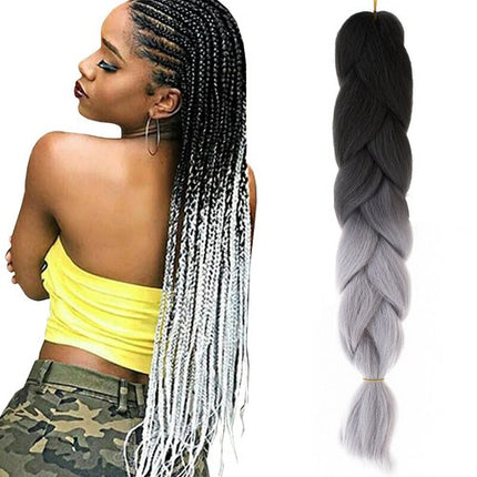 Soulima Ombre Vlechten - 60 cm - Zwart/Grijs - Synthetisch Haar