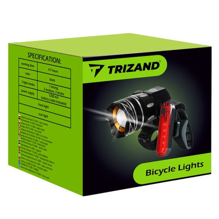 Trizand T6 LED Fietsverlichtingsset - 300lm - USB Oplaadbaar - Met Zoom