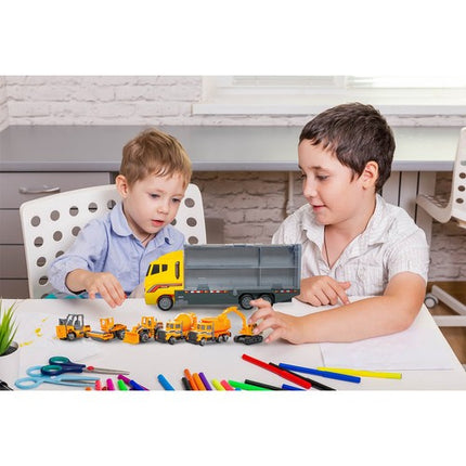 Kruzzel Transporttruck met 6 Bouwmachines - 36 cm - Opbergkoffer