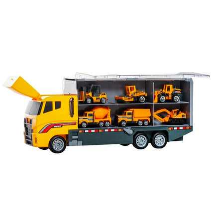 Kruzzel Transporttruck met 6 Bouwmachines - 36 cm - Opbergkoffer