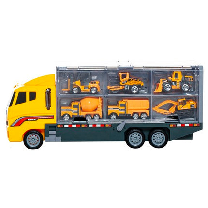 Kruzzel Transporttruck met 6 Bouwmachines - 36 cm - Opbergkoffer