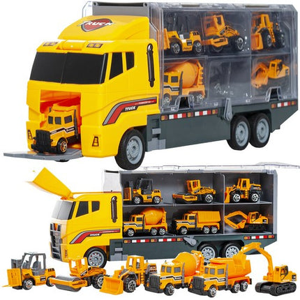 Kruzzel Transporttruck met 6 Bouwmachines - 36 cm - Opbergkoffer