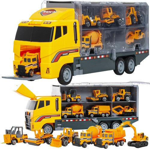 Kruzzel Transporttruck met 6 Bouwmachines - 36 cm - Opbergkoffer