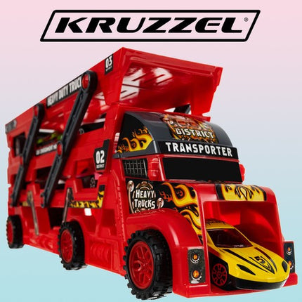 Kruzzel Auto Transporttruck - Inclusief 6 Sportauto's en Lanceerder