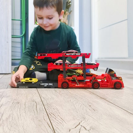 Kruzzel Auto Transporttruck - Inclusief 6 Sportauto's en Lanceerder