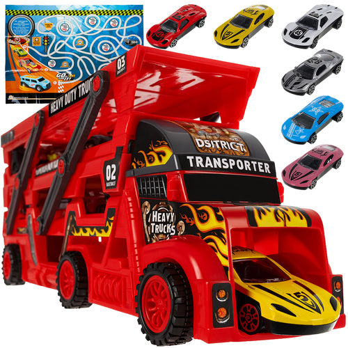 Iso Trade TIR Truck met 6 Auto's - Inclusief Lanceerfunctie - 3-Laags