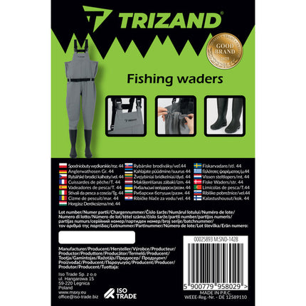 Trizand Viswaadpak - Maat 45 - Waterdicht - Met Verstelbare Bretels - Grijs/Zwart