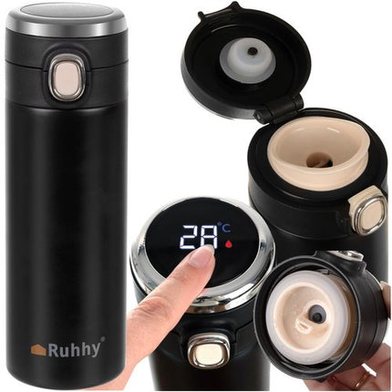 Ruhhy Thermo Mug - 420 ml - Met LED Temperatuurdisplay - Zwart