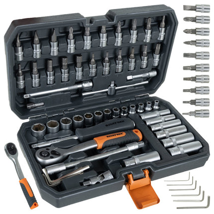 Bigstren Gereedschapsset - 56-delig - 1/4" Doppen & Ratels - CrV-Staal