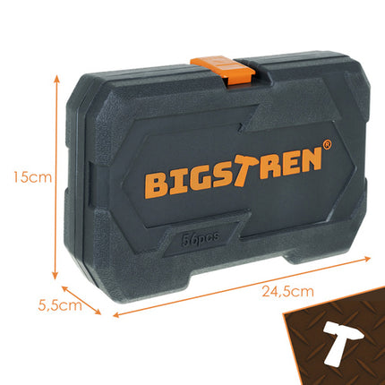 Bigstren Gereedschapsset - 56-delig - 1/4" Doppen & Ratels - CrV-Staal