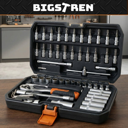 Bigstren Gereedschapsset - 56-delig - 1/4" Doppen & Ratels - CrV-Staal