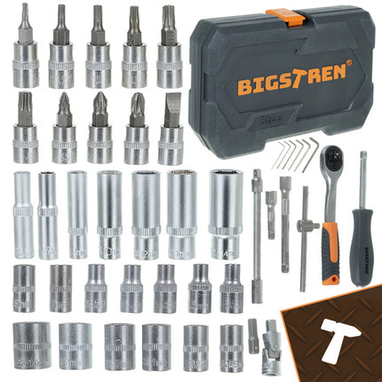 Bigstren Gereedschapsset - 56-delig - 1/4" Doppen & Ratels - CrV-Staal