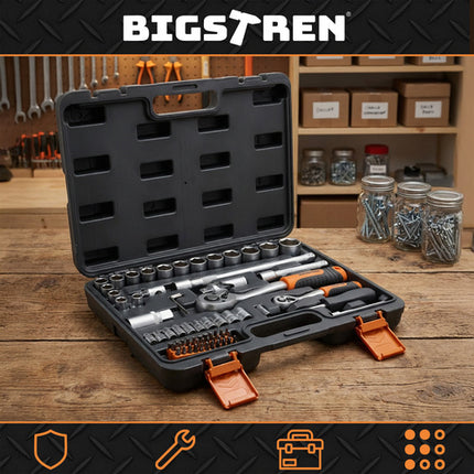 Bigstren Gereedschapsset - 72-delig - Doppen & Ratels - CrV-Staal