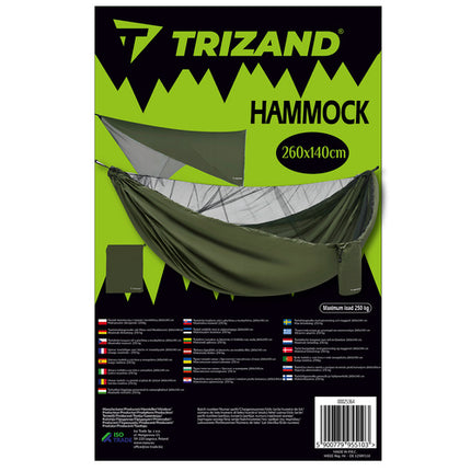Trizand Bushcraft Hangmat - 2-Persoons - Met Tarp & Klamboe - 260x140 cm - Khaki
