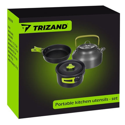Trizand Kampeerservies Set - 18-delig - Voor 2 Personen - Anti-aanbak - Zwart/Groen