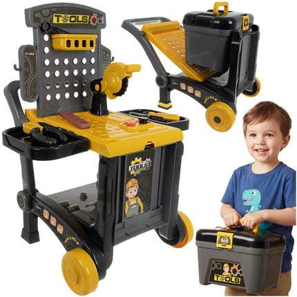 Iso Trade 3-in-1 Speelgoed Werkbank - 59 Delig - Trolley & Kruiwagen