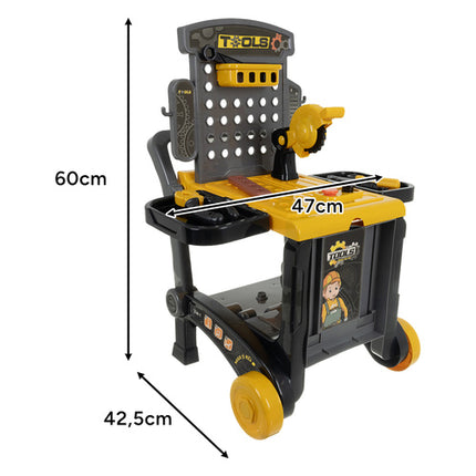 Iso Trade 3-in-1 Speelgoed Werkbank - 59 Delig - Trolley & Kruiwagen
