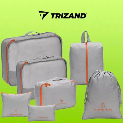 Trizand Reisorganizer Set - 7 Delig - Koffer Inpak Systeem - Grijs/Oranje