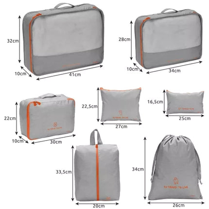 Trizand Reisorganizer Set - 7 Delig - Koffer Inpak Systeem - Grijs/Oranje