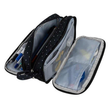 Maaleo Drie-Vaks Etui - 24 cm - Zwart met Witte Stippen