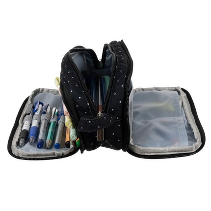 Maaleo Drie-Vaks Etui - 24 cm - Zwart met Witte Stippen