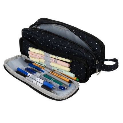 Maaleo Drie-Vaks Etui - 24 cm - Zwart met Witte Stippen