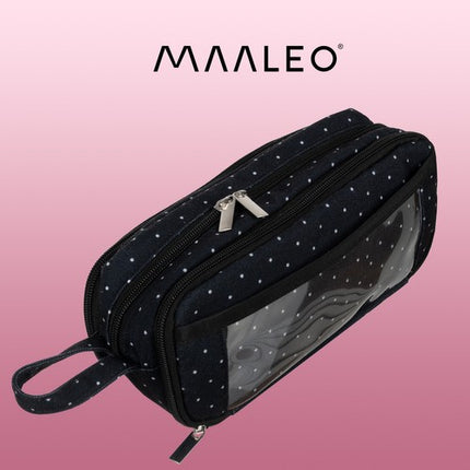 Maaleo Drie-Vaks Etui - 24 cm - Zwart met Witte Stippen