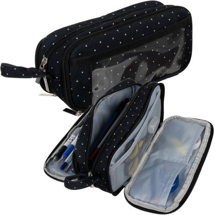 Maaleo Drie-Vaks Etui - 24 cm - Zwart met Witte Stippen