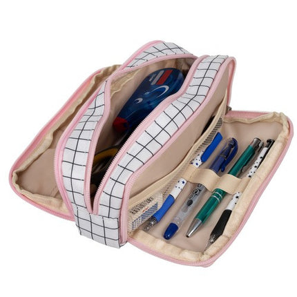 Maaleo Etui - 3 Vakken - Uitbreidbaar - Zwart-Wit Ruitpatroon