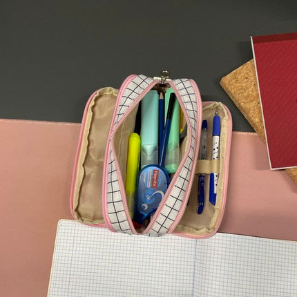 Maaleo Etui - 3 Vakken - Uitbreidbaar - Zwart-Wit Ruitpatroon