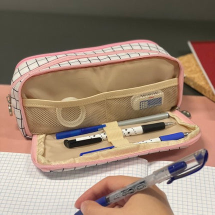 Maaleo Etui - 3 Vakken - Uitbreidbaar - Zwart-Wit Ruitpatroon
