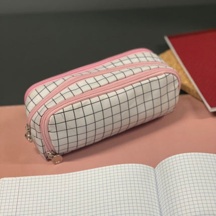 Maaleo Etui - 3 Vakken - Uitbreidbaar - Zwart-Wit Ruitpatroon