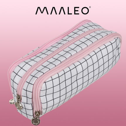 Maaleo Etui - 3 Vakken - Uitbreidbaar - Zwart-Wit Ruitpatroon