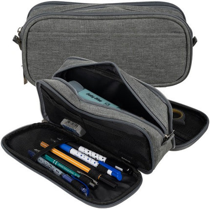 Maaleo Drie-Vaks Etui - 24 cm - Grijs - Ruime School etui