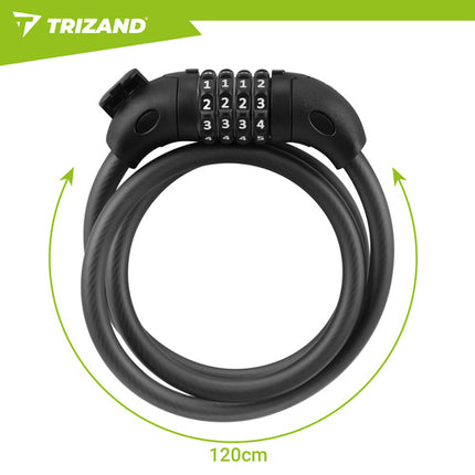 Trizand Fietsslot met Cijfercode - 120 cm - 13,5 mm - Zwart